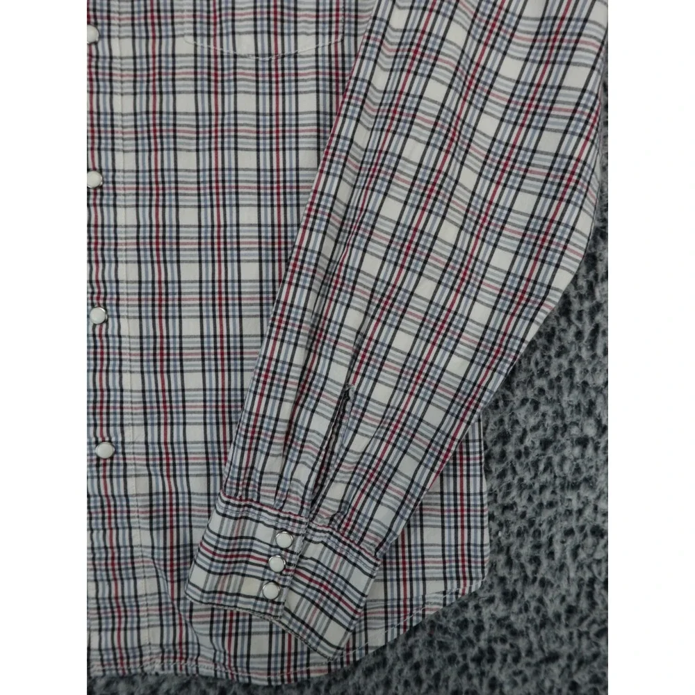 Levis Mens Western Pearl Snap Shirt M Plaid‎ Long Sleeve Red Blue White Cotton